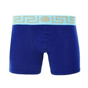 NEW VERSACE men's long trunk with greca in bluette+splash
